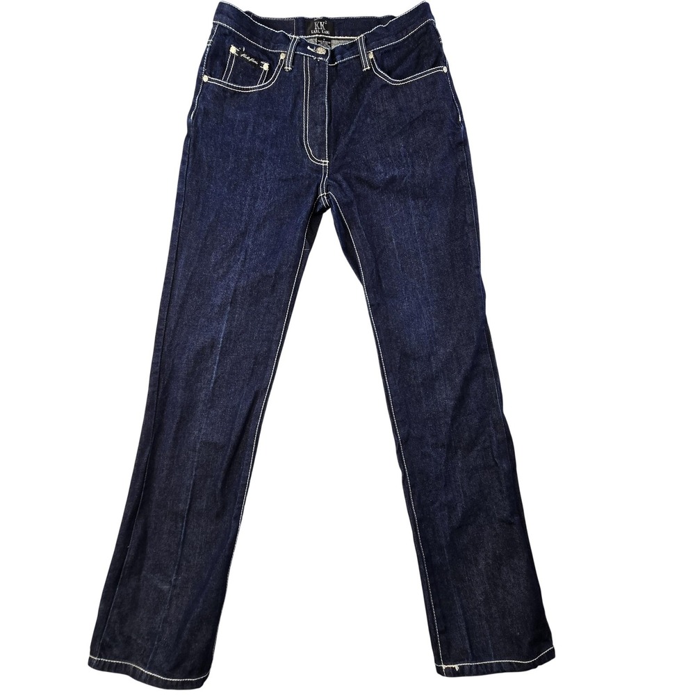 Karl Kani Jeans Womens 8 Blue Straight Mid‎ Rise Logo 29x32 Denim Embroidered